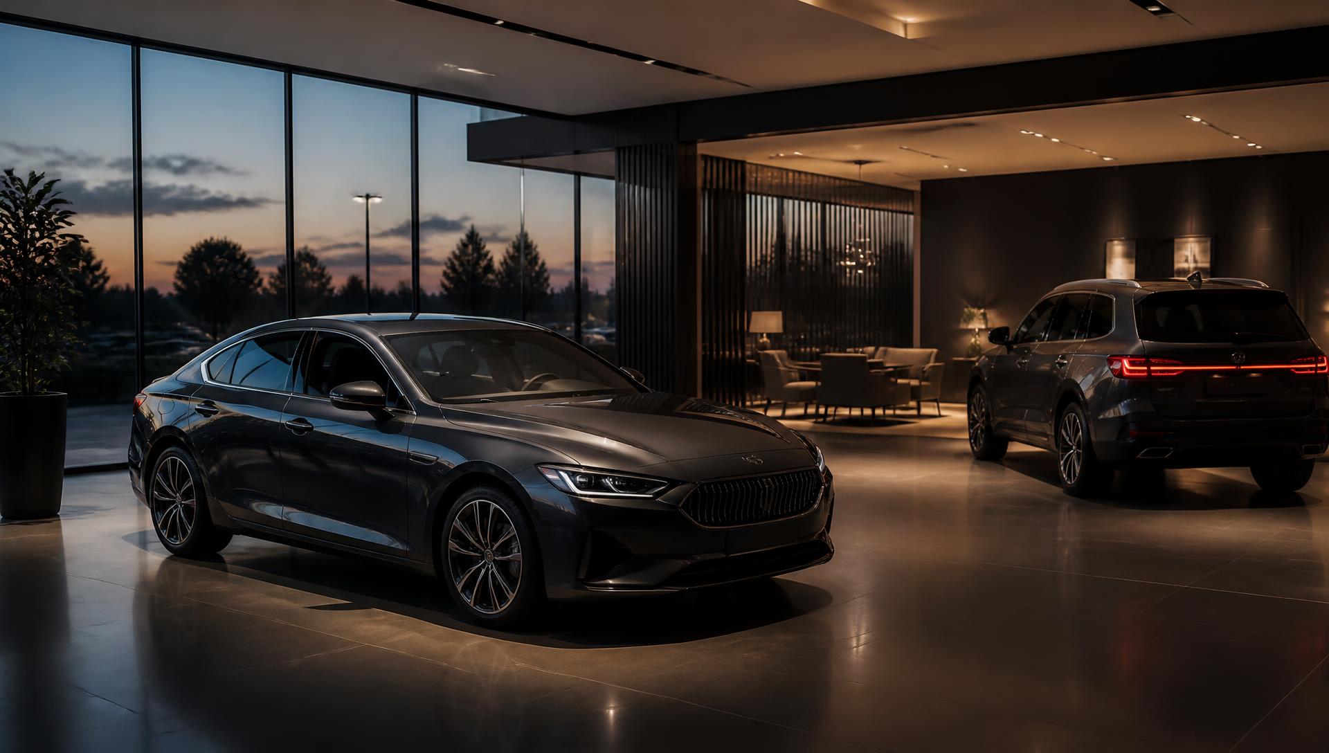 COVMG showroom presenting premium vehicles under cinematic lighting